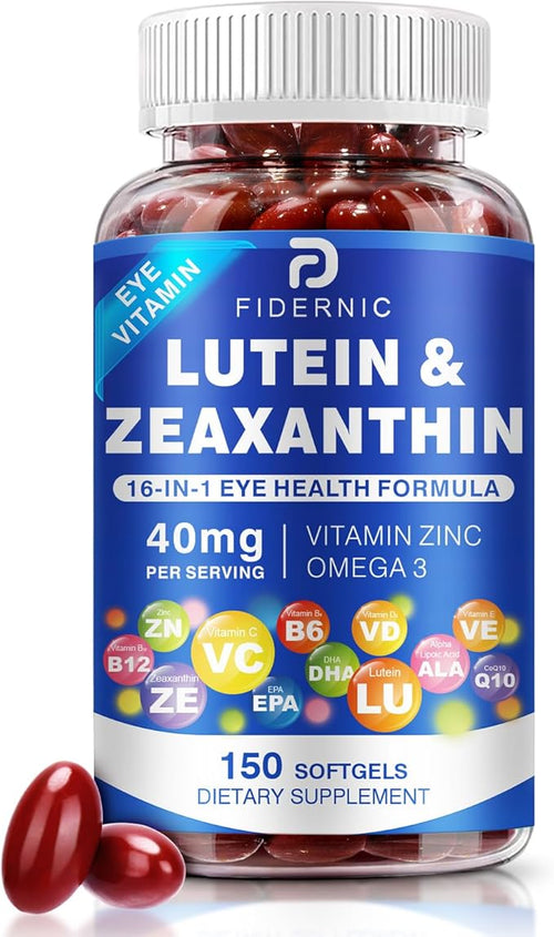 Lutein and Zeaxanthin Supplement - Eye Vitamins, 40 mg Lutein & 8 mg Zeaxanthin with Vitamins C, E, Zinc, Omega-3 & CoQ10 for Blue Light Protection, Eye Health Support, Eyebright