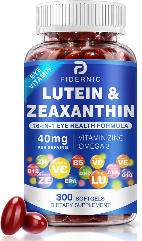 Lutein and Zeaxanthin Supplement - Eye Vitamins, 40 mg Lutein & 8 mg Zeaxanthin with Vitamins C, E, Zinc, Omega-3 & CoQ10 for Blue Light Protection, Eye Health Support, Eyebright